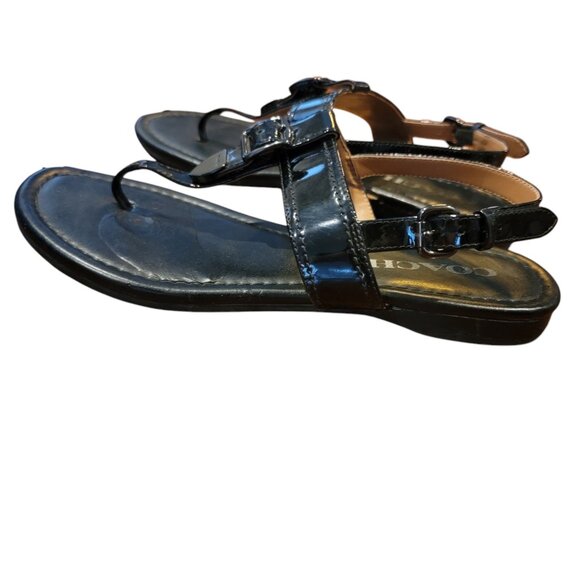 Coach Cassidy Black Leather Thong Sandals - Picture 4 of 13